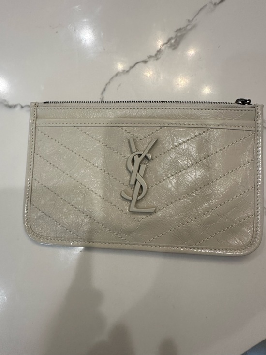 Saint Laurent Handbags - Saint Laurent Cream Quilted Leather Zip Pouch with YSL Logo